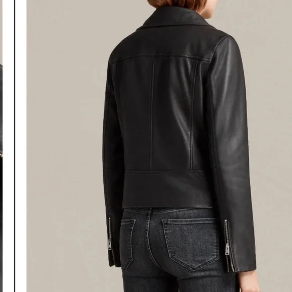 AllSaints Bales Leather Biker Jacket Black Lamb Leather Asymmetric Zip – US 0 - Picture 9 of 10